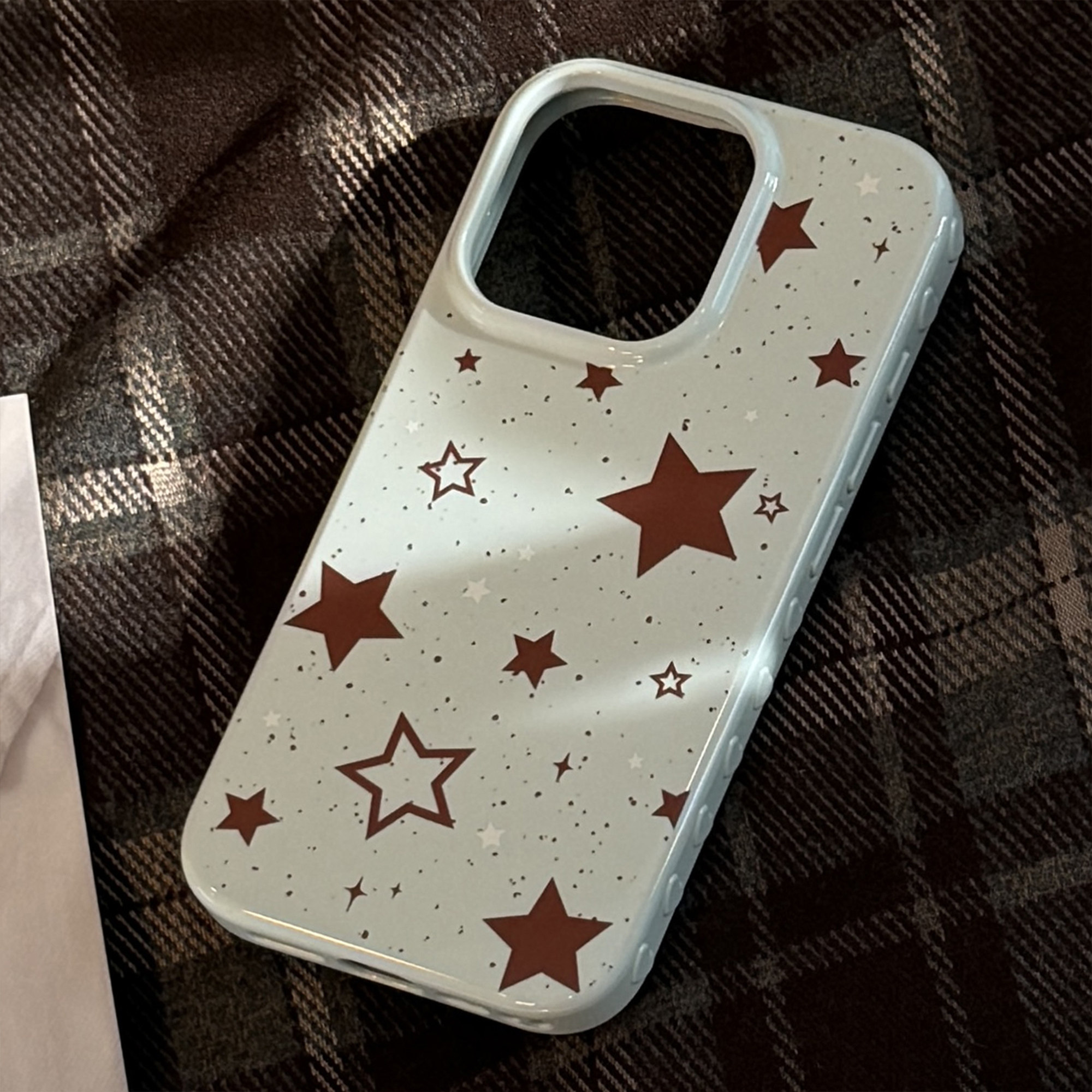 ins风小众泼墨薄荷绿棕色星星适用苹果17promax手机壳iphone13新款15pro女款14韩系复古个性12简约全包软壳