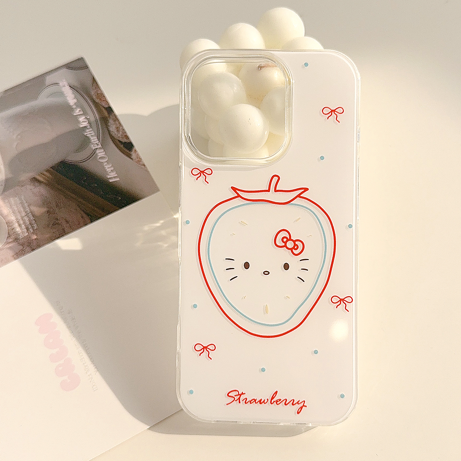 ins风可爱草莓猫咪适用iPhone17promax苹果16手机壳14透明15日韩风少女心15plus保护套11硬壳12挂件13简约
