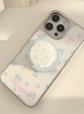 小清新蓝色小碎花适用苹果17promax手机壳iphone16新款15pro男女款14小众创意11磁吸晕染支架23电镀13硬