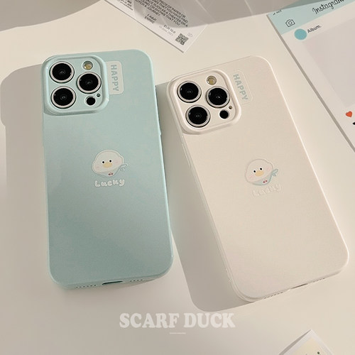 简约ins风幸运鸭适用苹果17promax手机壳iphone13新款14pro女款12日韩小众卡通16全包11保护套15男女款plus