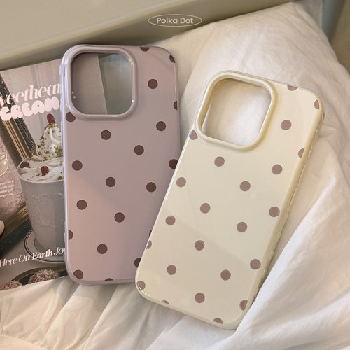 ins个性复古简约纯色波点适用苹果16promax手机壳iphone17新款15pro男女款14韩系简约11创意16防摔全包软壳13