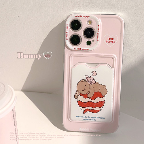 粉色可爱ins小兔卡包适用iPhone15手机壳苹果17promax新款13少女12硅胶16pro小众韩风卡通13Promax全包xr软xs