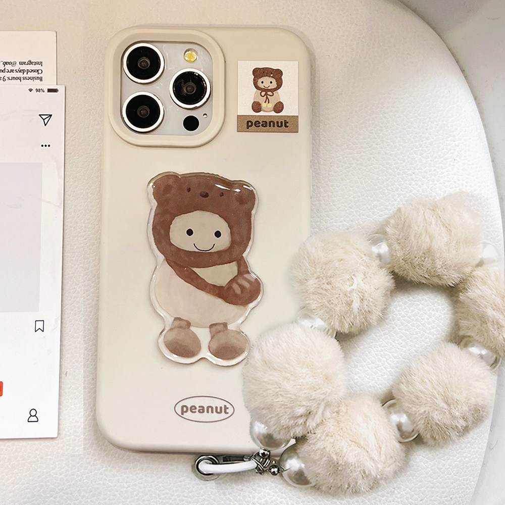 冬日ins风可爱花生人适用苹果16promax手机壳iphone17新款15pro男女款14软壳12毛绒挂绳11防摔16趣味卡通小众