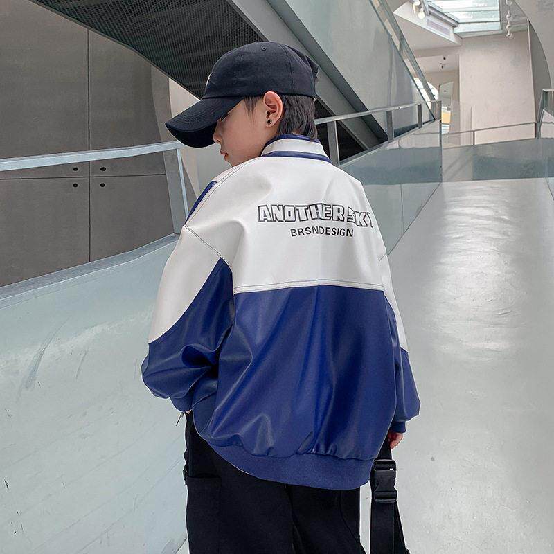 潮外牌防0水童棒球皮衣套秋装新款225年儿童皮夹克中大童机车服