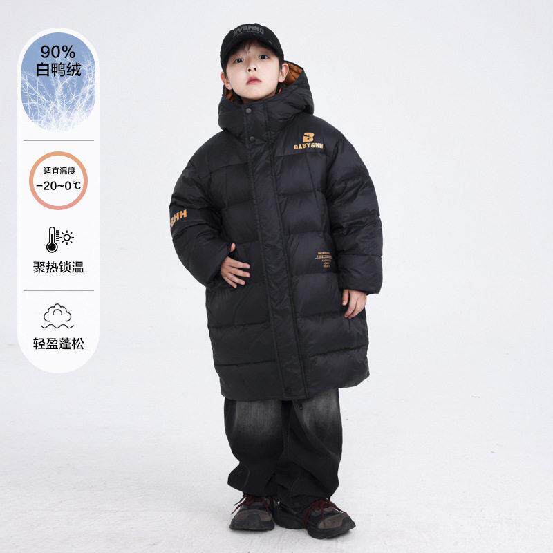 冬季红厚色过年服长款过膝羽绒服2025新童款儿童装加拜年服外套