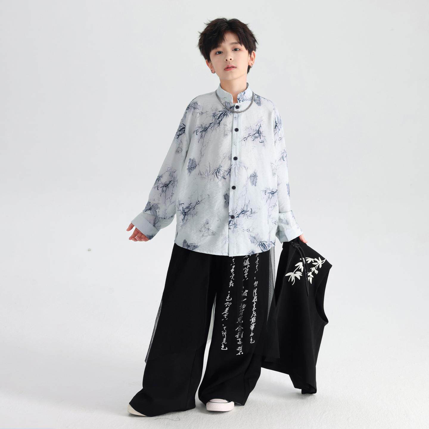 大童男春季长袖日常汉服新套装2026款儿童装新中式国风唐装三件套