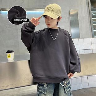 外贸男童加绒卫衣衣秋冬季大儿童潮范圆领中上男孩宽松打底衫