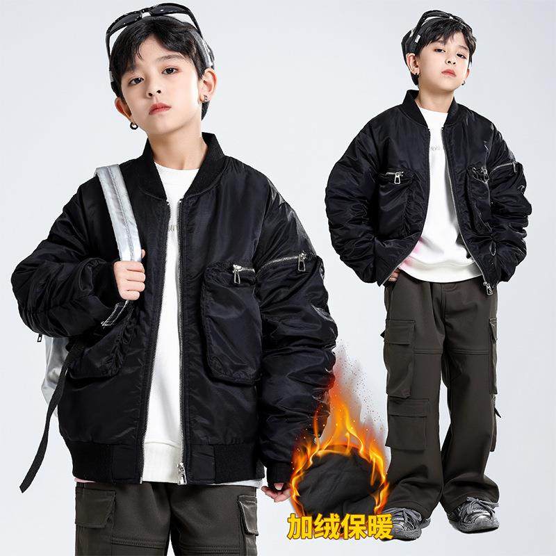 男童棒球棉服秋冬款儿时髦飞行夹克衫加厚保暖冬童季夹棉外套跨境