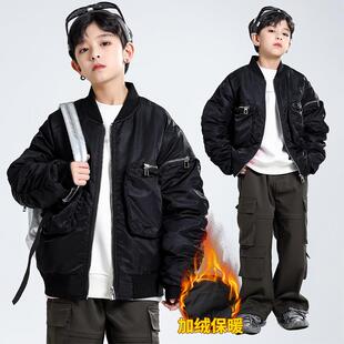 男童棒球棉服秋冬款儿时髦飞行夹克衫加厚保暖冬童季夹棉外套跨境