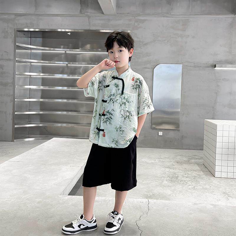 儿童装男童汉服夏装装2026新短袖夏季中大童男套孩中国风唐装款潮