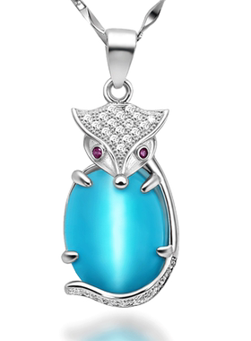 s925银项链女水晶项坠生日礼物