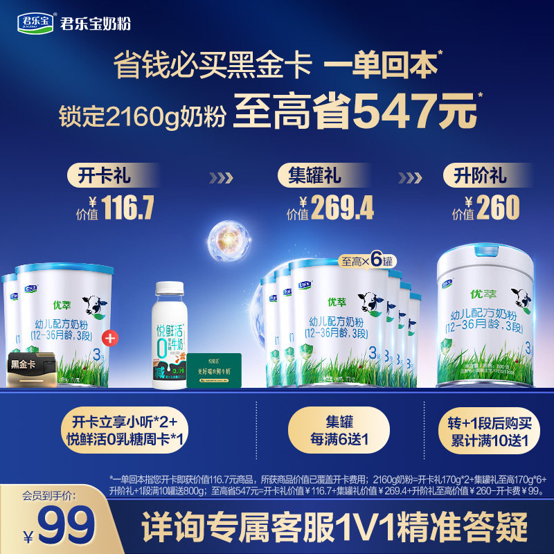 【黑金卡】【新客试喝】君乐宝优萃3段黑金卡锁定至高547元权益