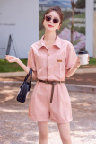 工装粉色连体裤女夏季新款收腰显瘦韩系小个子休闲减龄连衣短裤，女装连体裤，新风尚