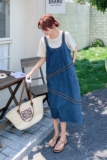 慵懒风复古牛仔背带连衣裙套装女2025夏季新款韩版短袖T恤两件套，商品下架区，新风尚