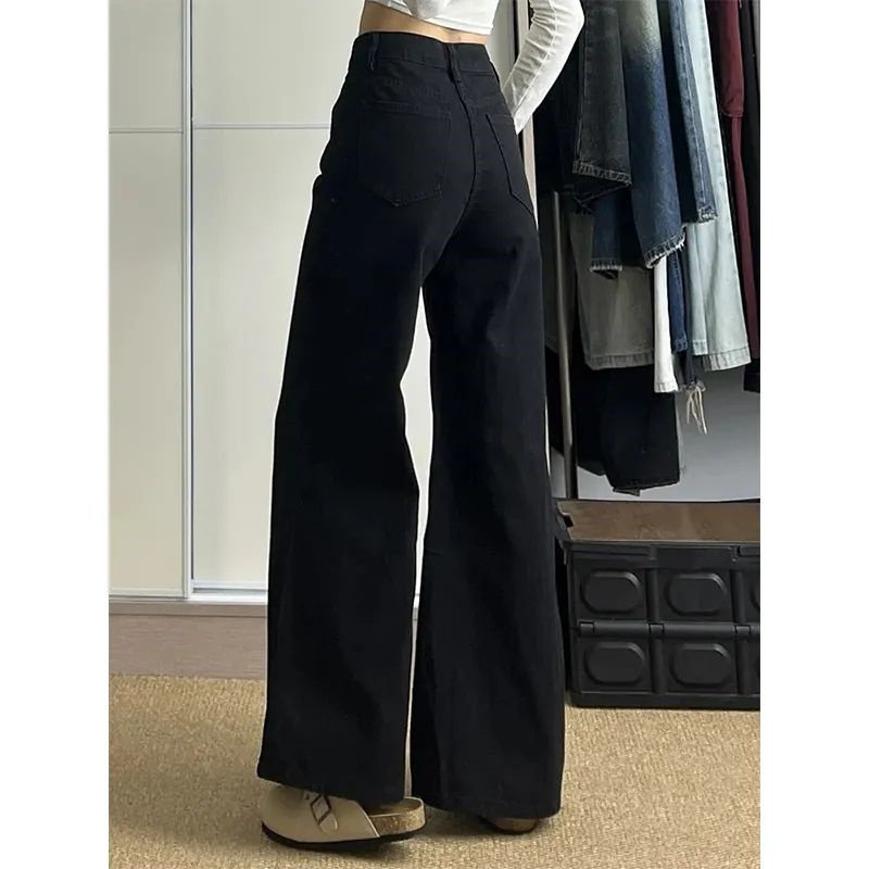 黑色不贴腿微喇叭牛仔裤女2026春季韩版新款高腰显瘦阔腿拖地裤子