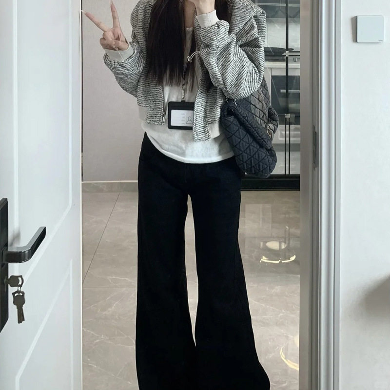 黑色不贴腿微喇牛仔裤女2026春季新款显瘦阔腿裤高腰直筒马蹄裤子