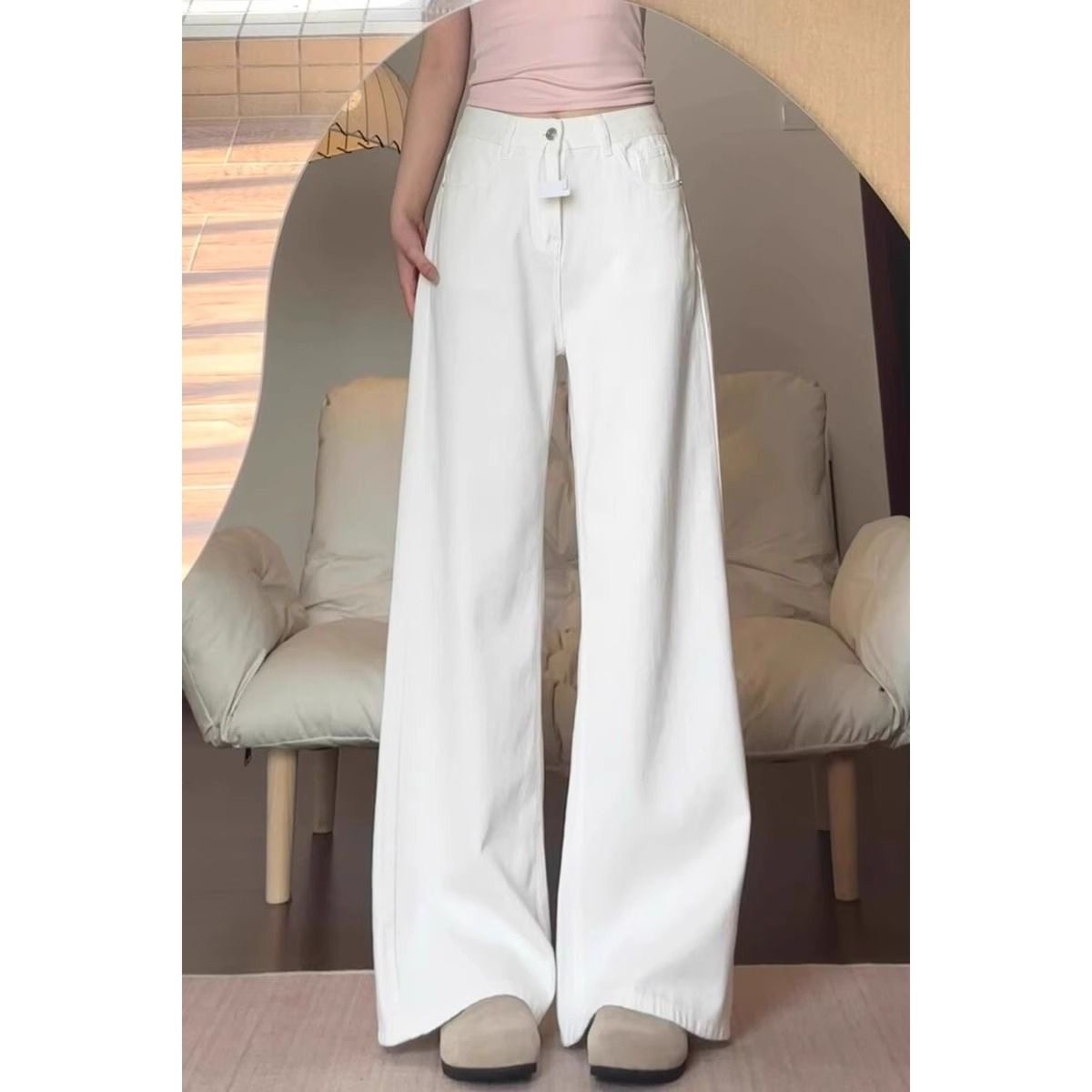 白色阔腿牛仔裤女夏季薄款大码胖mm高腰宽松显瘦百搭直筒拖地裤子