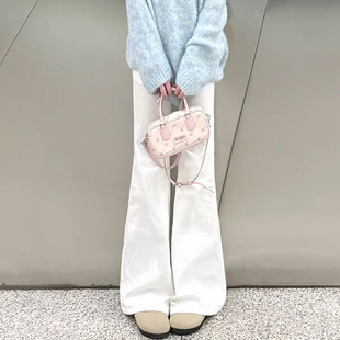 白色微喇牛仔裤女2026春季新款高腰宽松显瘦弹力不贴腿喇叭裤子潮