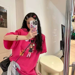 T恤女宽松慵懒感上衣潮 2025新款 韩版 时尚 趣味卡通小女孩圆领短袖