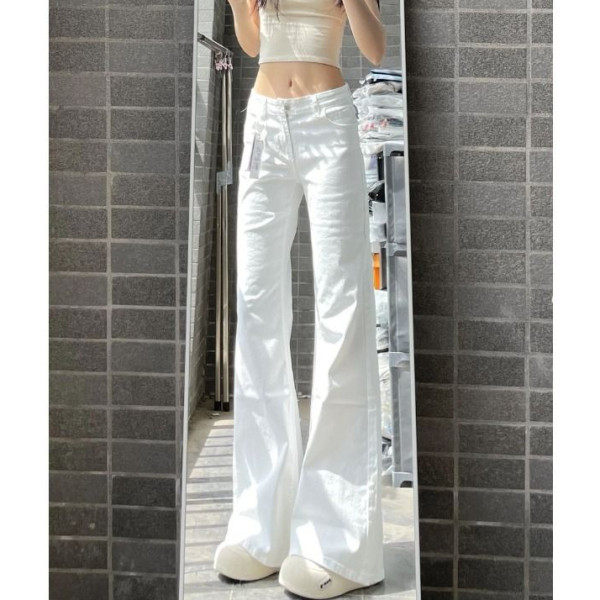 白色微喇叭牛仔裤女2026春季新款高腰显瘦学生百搭小众直筒垂感裤