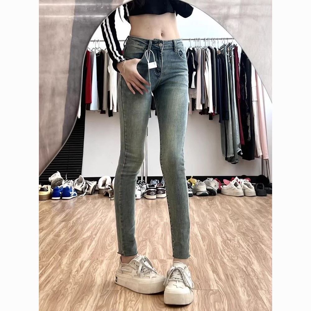 美式辣妹显瘦修身紧身九分牛仔裤