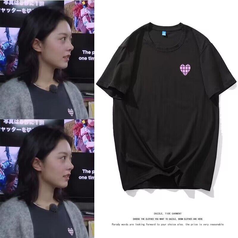 纯棉短袖T恤男女情侣爱心形印花