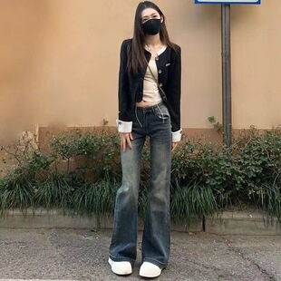 美式复古微喇牛仔裤女2025秋季辣妹低腰新款拖地显瘦宽松马蹄裤子