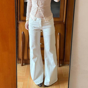 低腰辣妹白色牛仔裤女2026春季显瘦宽松阔腿通勤直筒百搭拖地长裤