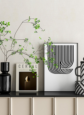 森度家居软装样板间装饰画黑白花器书房桌面摆件北欧陈列道具展示