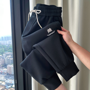 弹力运动裤 潮牌黑色运动束脚卫裤 男士 秋冬潮流刺绣百搭厚料休闲裤
