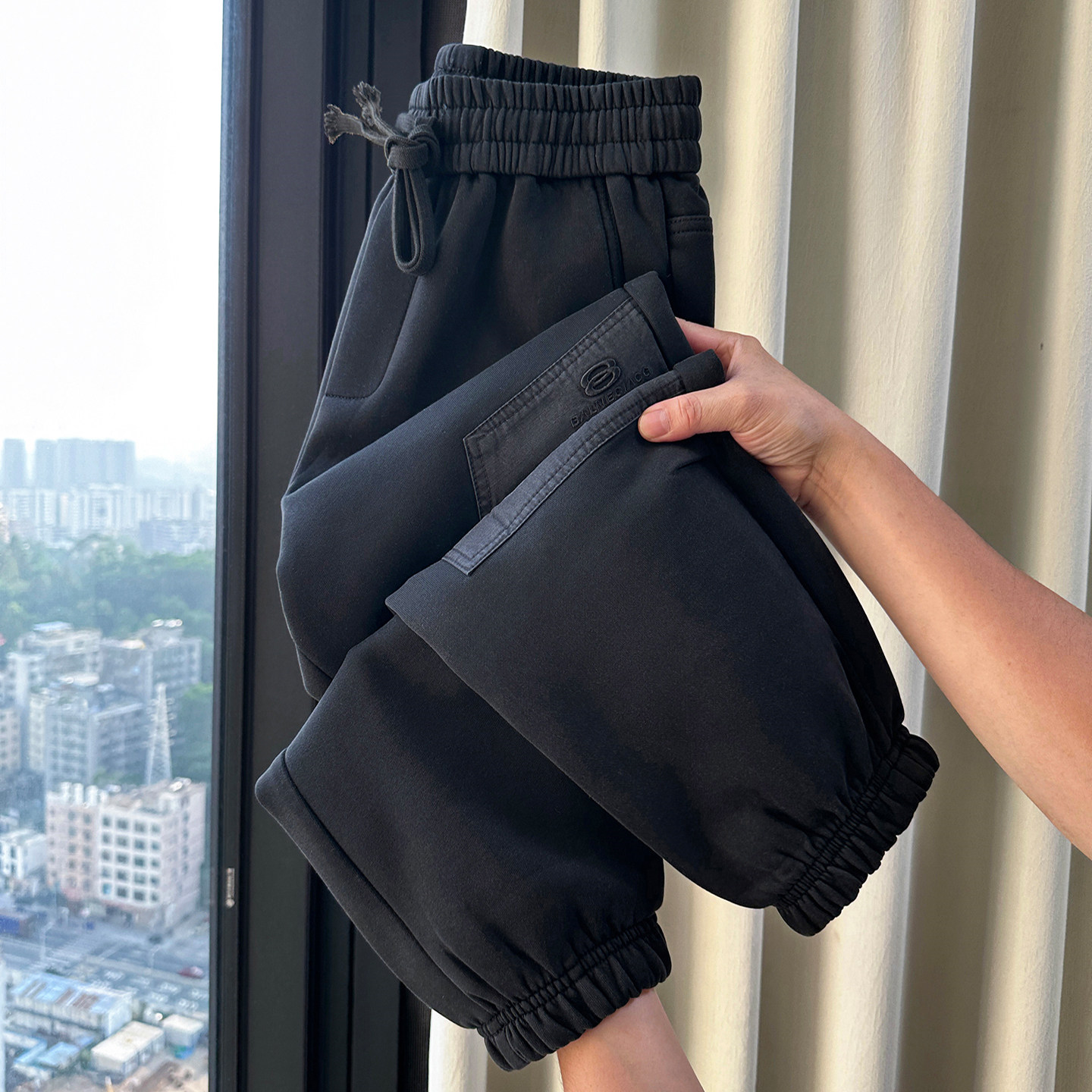 男士休闲卫裤秋冬新款宽松复古水洗哈伦裤潮流拼接运动裤束脚裤男,男装,卫裤,淘宝优惠券,粉丝福利购,淘宝优惠卷