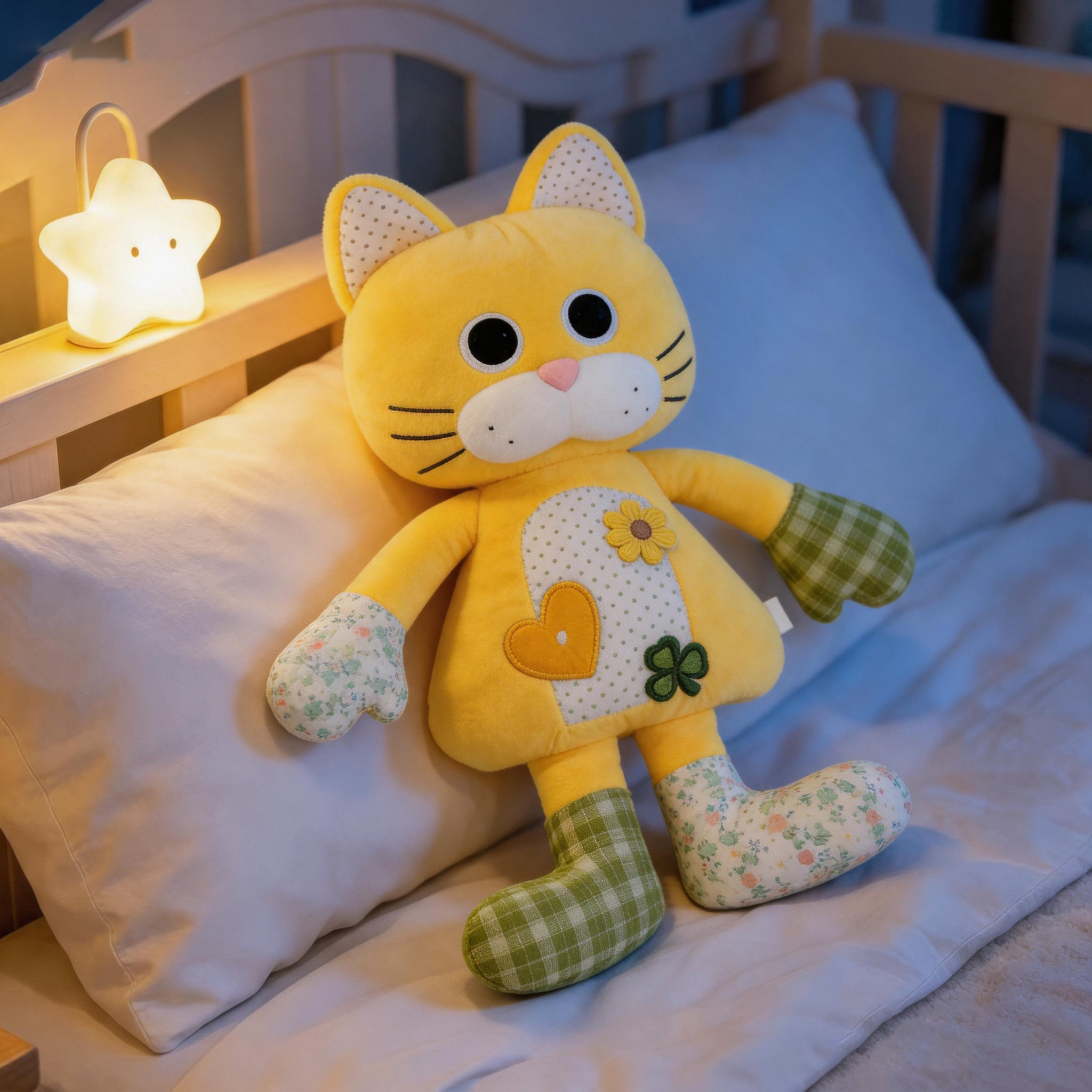 补丁小猫毛绒晚安安抚抱枕公仔