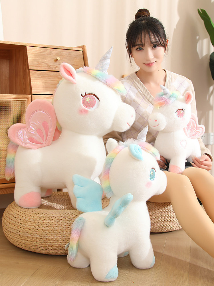 핑크 레인보우 유니콘 인형 어린이 다채로운 작은 페가수스 플러시 장난감 소녀 인형 인형 생일 선물