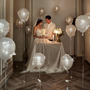 baby shower珠光白蝴蝶结乳胶气球性别揭秘派对用品装扮布置套餐