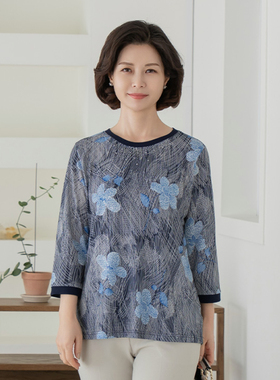 韩国妈妈装七分袖T恤2025夏大码女装圆领碎花宽松上衣TE2504019