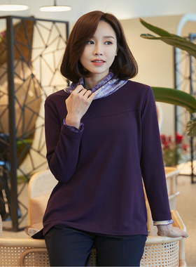 韩国妈妈装长袖T恤2025秋冬中老年女堆堆领纯色宽松上衣ATE301002