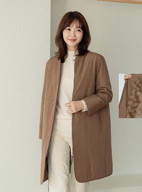 韩国妈妈装加厚棉服2024冬大码女装圆领拉链宽松长款棉衣OUD6002