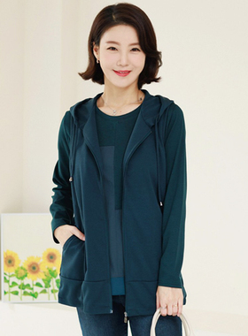 现货韩国妈妈装马夹外套连帽纯色宽松大码中年女秋装上衣VEC5008