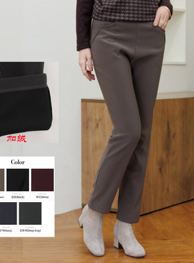 韩国大码妈妈装加绒长裤2024冬中老年女弹力保暖松紧裤PTZ5927
