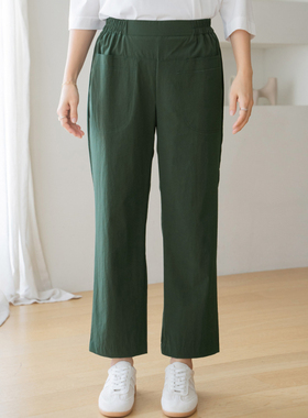 韩国妈妈装直筒裤2025夏大码女装松紧腰宽松阔腿裤长裤PN2504030