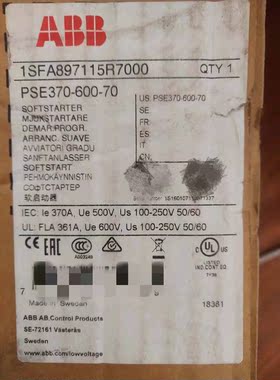 全新ABB软启动1SFA897115R7000 PSE370-600-70拍前请询价