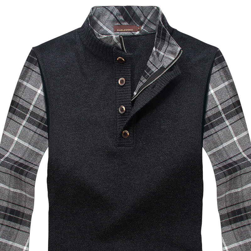 品牌男士毛衣假两件羊毛衫半高领套头加绒加厚冬季大码针织衫男装