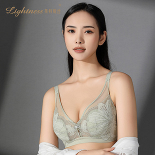 莱特妮丝调整型内衣大胸显小聚拢性感蕾丝文胸兔耳朵水晶杯薄胸罩