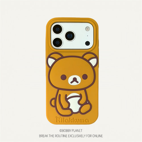 @BOBBY PLANET日本新品~柔软硅胶轻松熊可爱卡通日系适用iphone17Promax手机壳苹果16543情侣棕色防摔全包