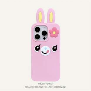 @BOBBY PLANET日本原单钢琴兔粉色洛丽塔兔耳朵可爱柔软硅胶适用iPhone16Promax手机壳苹果1543甜美少女卡通