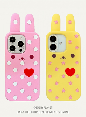 @BOBBY PLANET原创软硅胶日本古早爱心小兔耳朵可爱卡通波点适用iPhone17Promax手机壳苹果1543闺蜜12/16pro