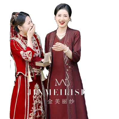 婚礼妈妈装礼服2025新款酒红色长袖高端喜婆婆婚宴外套大码显瘦