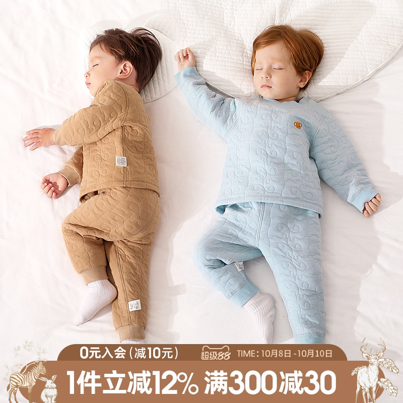 宝宝保暖衣套装儿童内衣冬季三层夹棉婴儿睡衣秋冬款纯棉男童秋衣