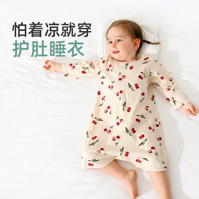 女童睡袍夏e季纯棉女宝p宝睡裙春秋薄款长袖空调小童睡衣女孩居家