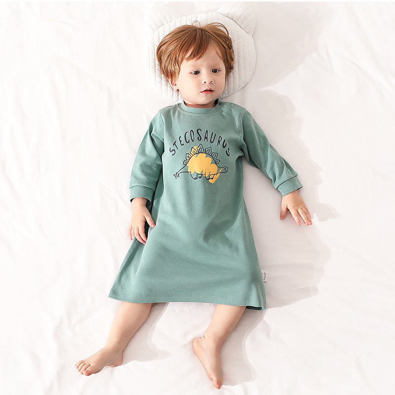 儿童睡袍秋冬宝宝睡衣纯棉男童女孩睡裙长袖长版防踢护肚春秋薄款